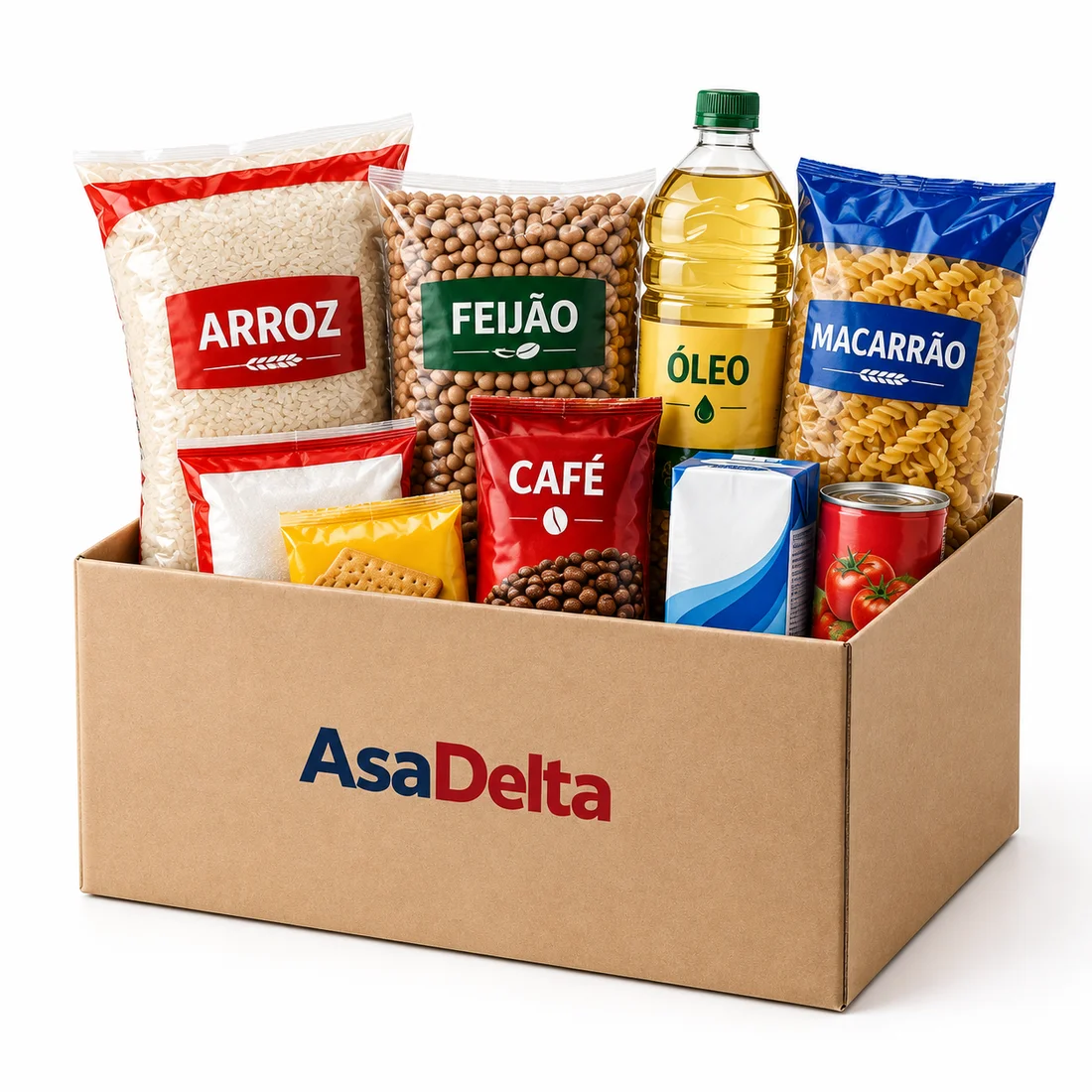 Caixa com alimentos básicos — imagem ilustrativa